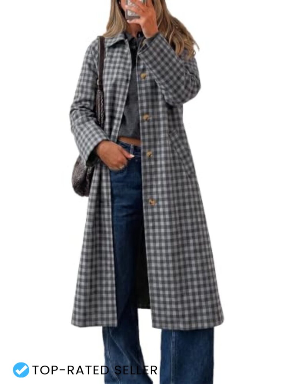 Plaid Trench Coat Single Breasted Long Sleeve Casual